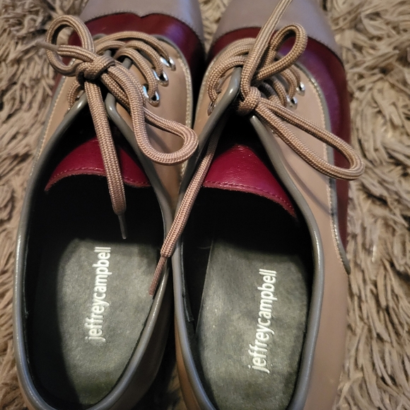 Jeffrey Campbell School Platform Leather Lace Up Oxfords Tan Burgundy Size 10 - Picture 5 of 6